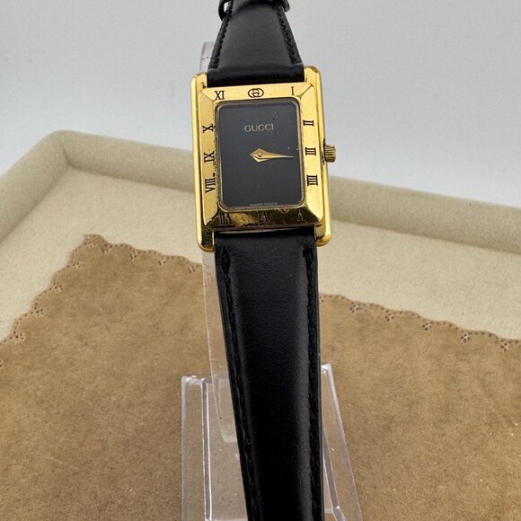 Vintage Super Thin Gucci Gold Watch New Black Leather Strap - Picture 5 of 8